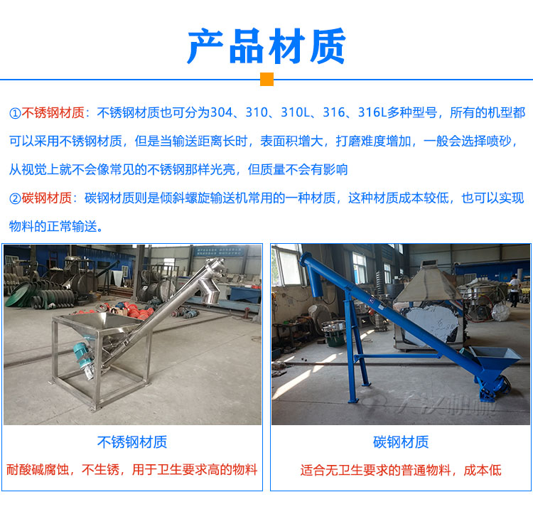 傾斜螺旋輸送機(jī)材質(zhì)